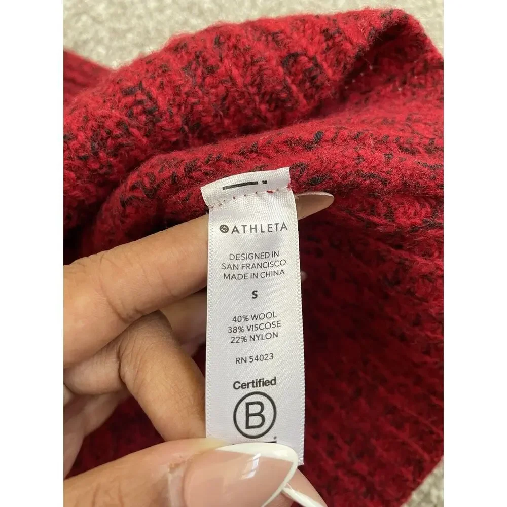 Athleta Sierra Crew Wool Blend Rib Knit Sweater Womens Size S Red Marl Cozy Warm